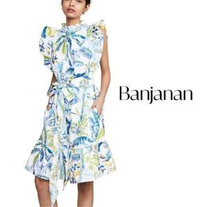 BANJANAN Bulbul Knee Length Dress Lisbon Garden White S NWOT